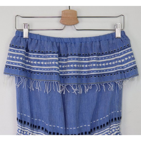 Lemlem Izara Romper Playsuit Strapless Woven Ruffle Bust Fringe Trim Blue Small - Picture 5 of 9